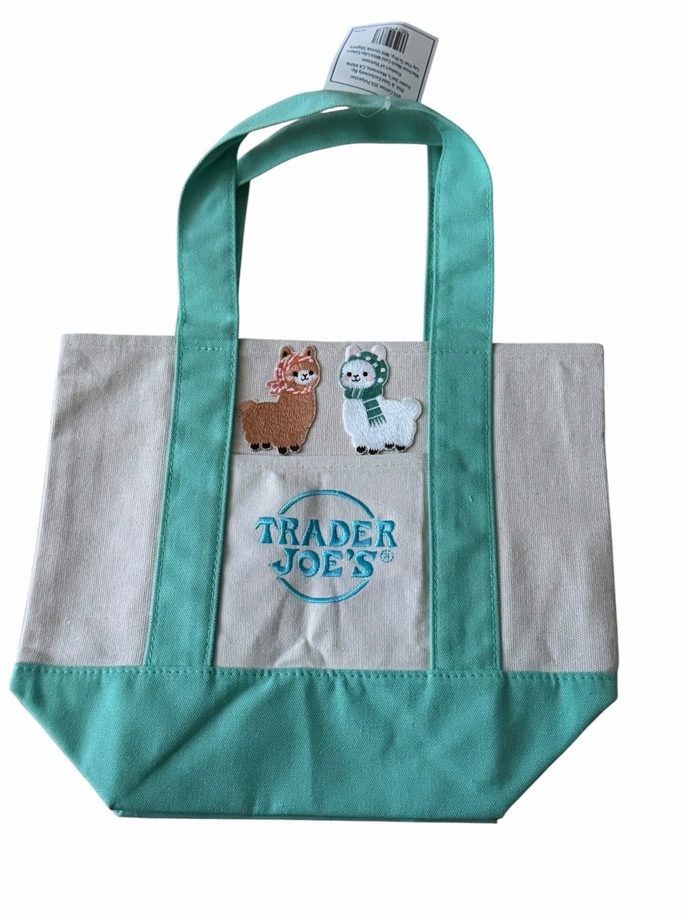 NWT Trader Joe's Custom Embroidered Alpaca Patches Mini Pastel Canvas Tote Bag